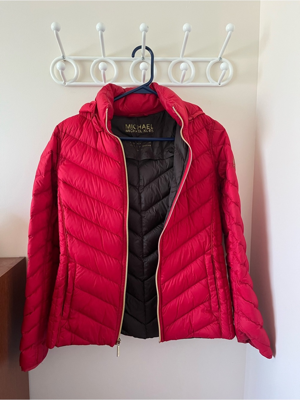 Michael Kors Bright Red Quilted Packable Puffer Jacket